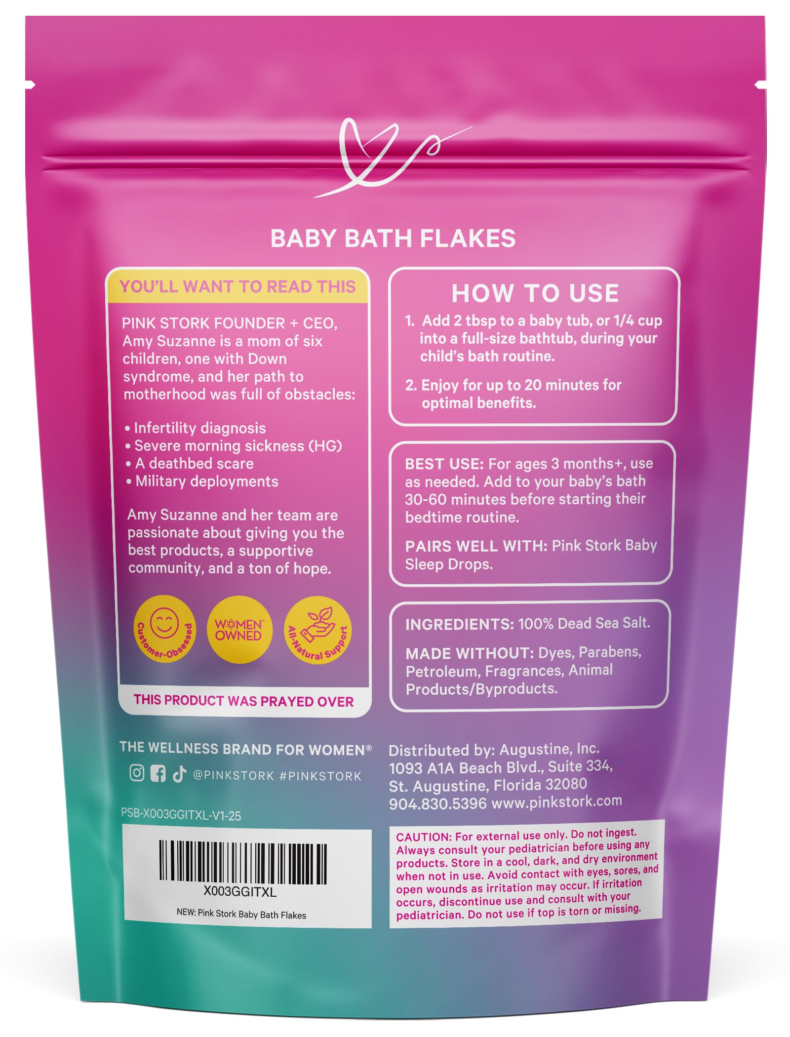 Pink Stork Baby Bath Flakes – Pure Magnesium Chloride Bath Soak for Infants + Toddlers – Fragrance-Free, Non-GMO, No Melatonin – Supports Bedtime Routine, Skin Comfort + Wellness – 16 oz