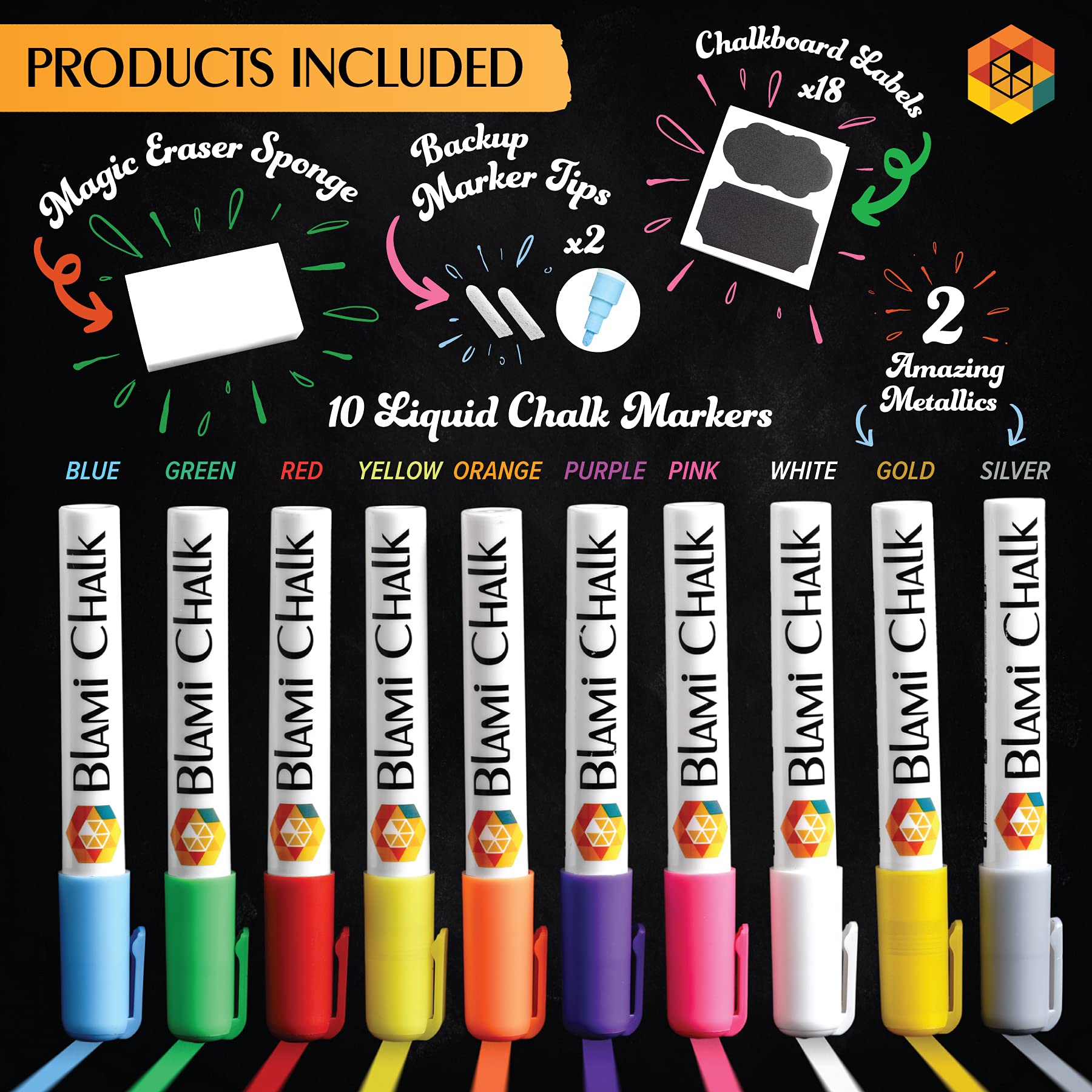 10 Pack Erasable Liquid Chalk Markers with Extra Gold and Silver Colors, 6mm Reversible Tip Chalk Pens with Vibrant Color for Chalkboard Signs, Windows, Blackboards