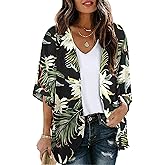 Chunoy Women Summer Floral Kimono Cardigan Chiffon Casual Open Front Loose Blouse Top Sheer Shawl Beach Cover Up Small