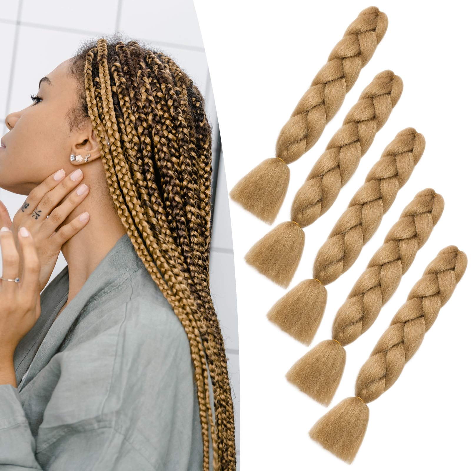 Dcbaboo Blonde Hair Extensions for Braiding Jumbo Braiding Hair Extension 5packs 24inch Synthetic Hair Kanekalon Ombre Braids Extensions Hair Afro Crochet Twist Box Braids 500g, Dark Blonde — image 1