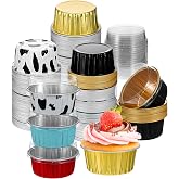 120 Pcs Aluminum Foil Baking Cups Mini Cake Pans with Lids 5 oz Cupcake Liners Disposable Muffin Tins Wrappers Baking Foil Ramekins Pans Aluminum Cupcake Cups for Birthday Party