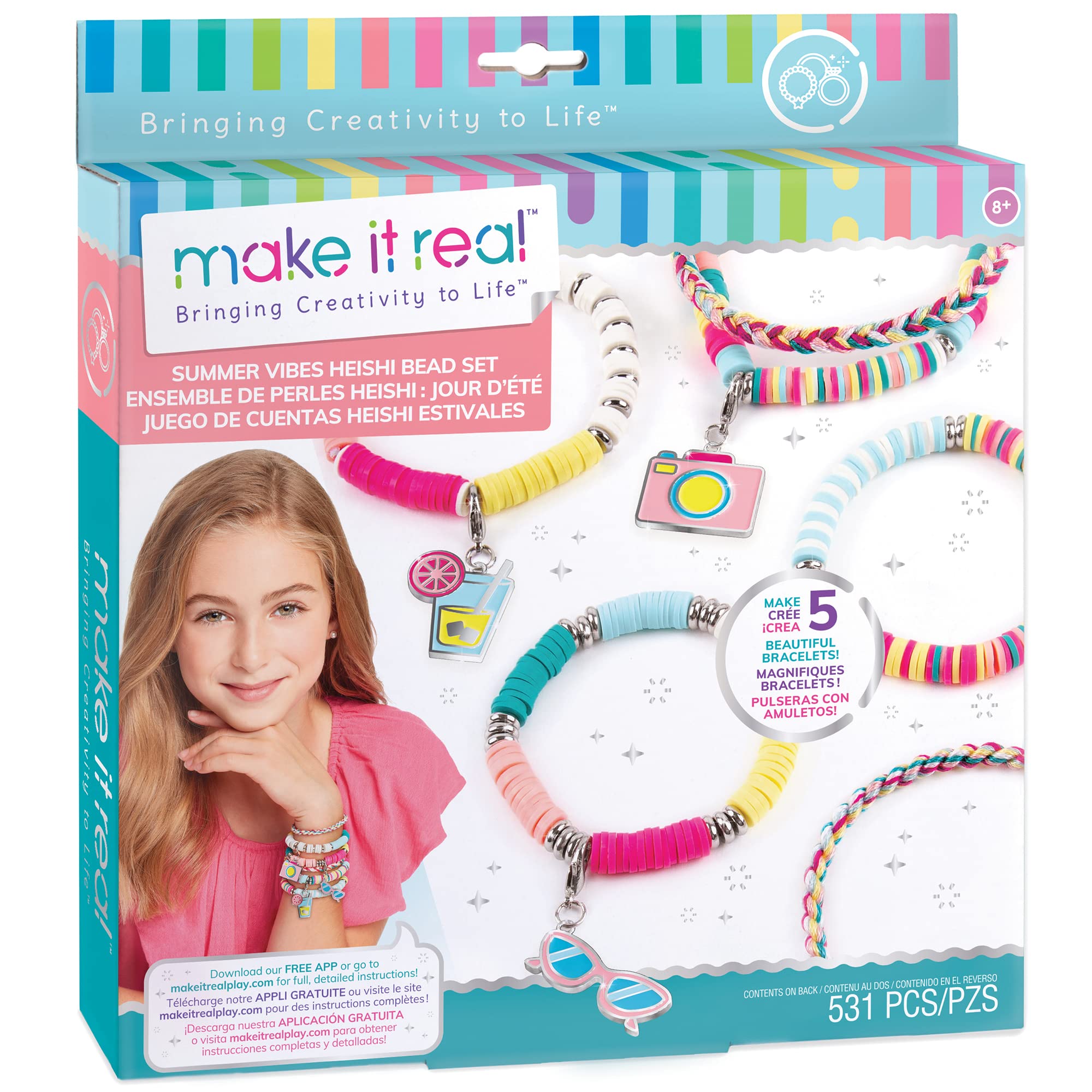 Make It Real 2901317 Heishi Bead Jewellery Set, DIY Bracelets, Creative Kit for Children, Multi-Coloured