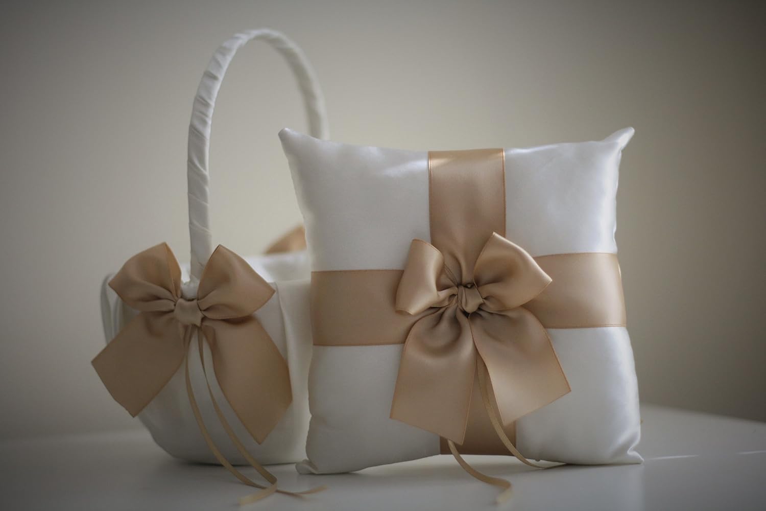 Amazon Com Ivory Champagne Flower Girl Basket With Ring Bearer