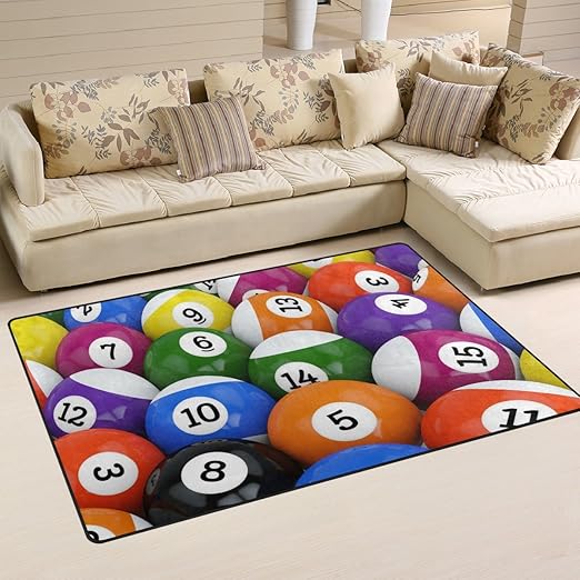 WellLee Sports Area Rug,Colorful Glossy Pool Game Billiard