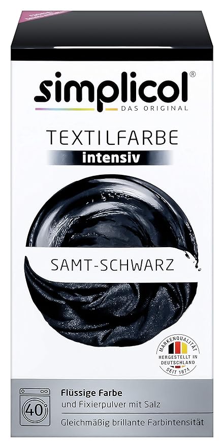 simplicol Textilfarbe intensiv (18 Farben), Samt Schwarz 1818: Einfaches Färben in der Waschmaschine, All-in-1 Komplettpackun
