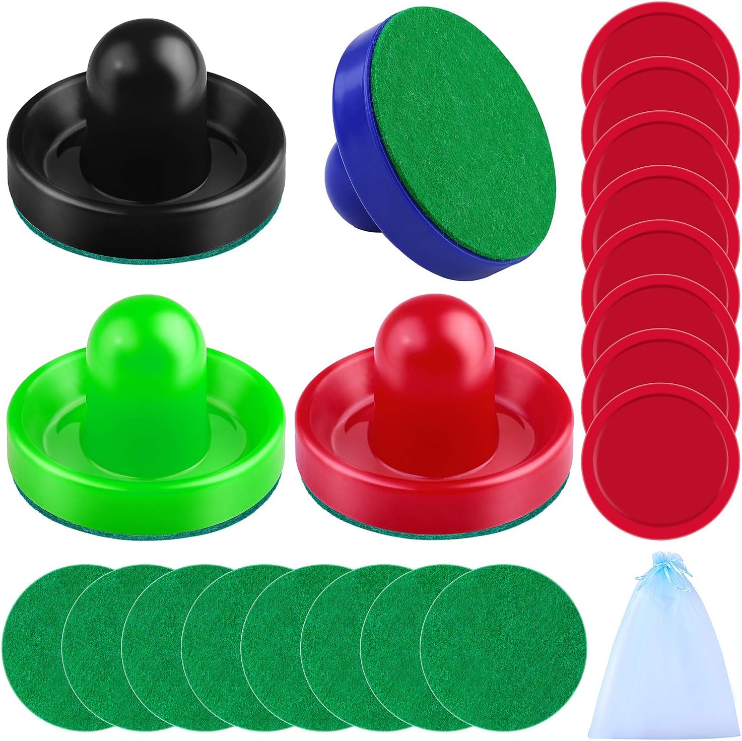 URATOT Air Hockey Pushers and Air Hockey Pucks Air Hockey Paddles, Goal Handles Paddles Replacement Accessories for Game Tables(4 Pushers, 8 Red Pucks and 8 Green Pads) : Sports & Outdoors