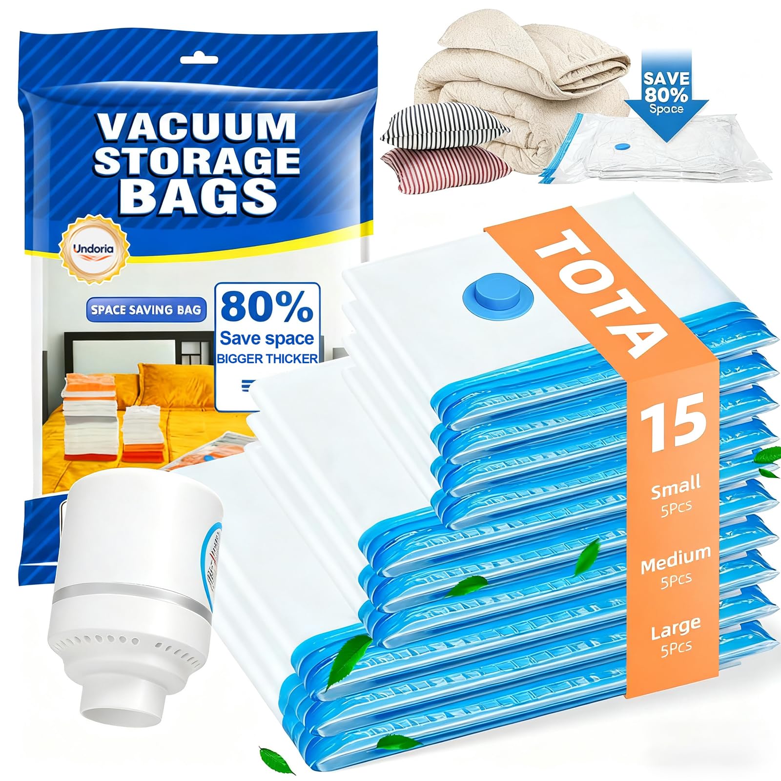 Photo 1 of ** FACTORY SEALED**
Undoria Vacuum Seal Bags for Clothing with Electric Air Pump, 15 Pack Carry-on Size Moving Bags for Luggage and Suitcase, Space Saver for Clothes and Clothing Travel