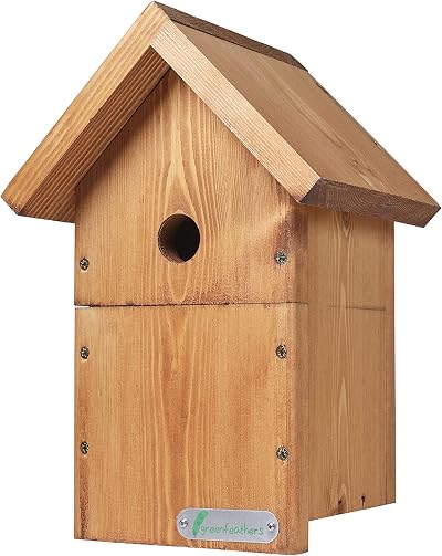 Green Feathers Bird Box Deluxe Wood 32mm Hole Waterproof Ventilated