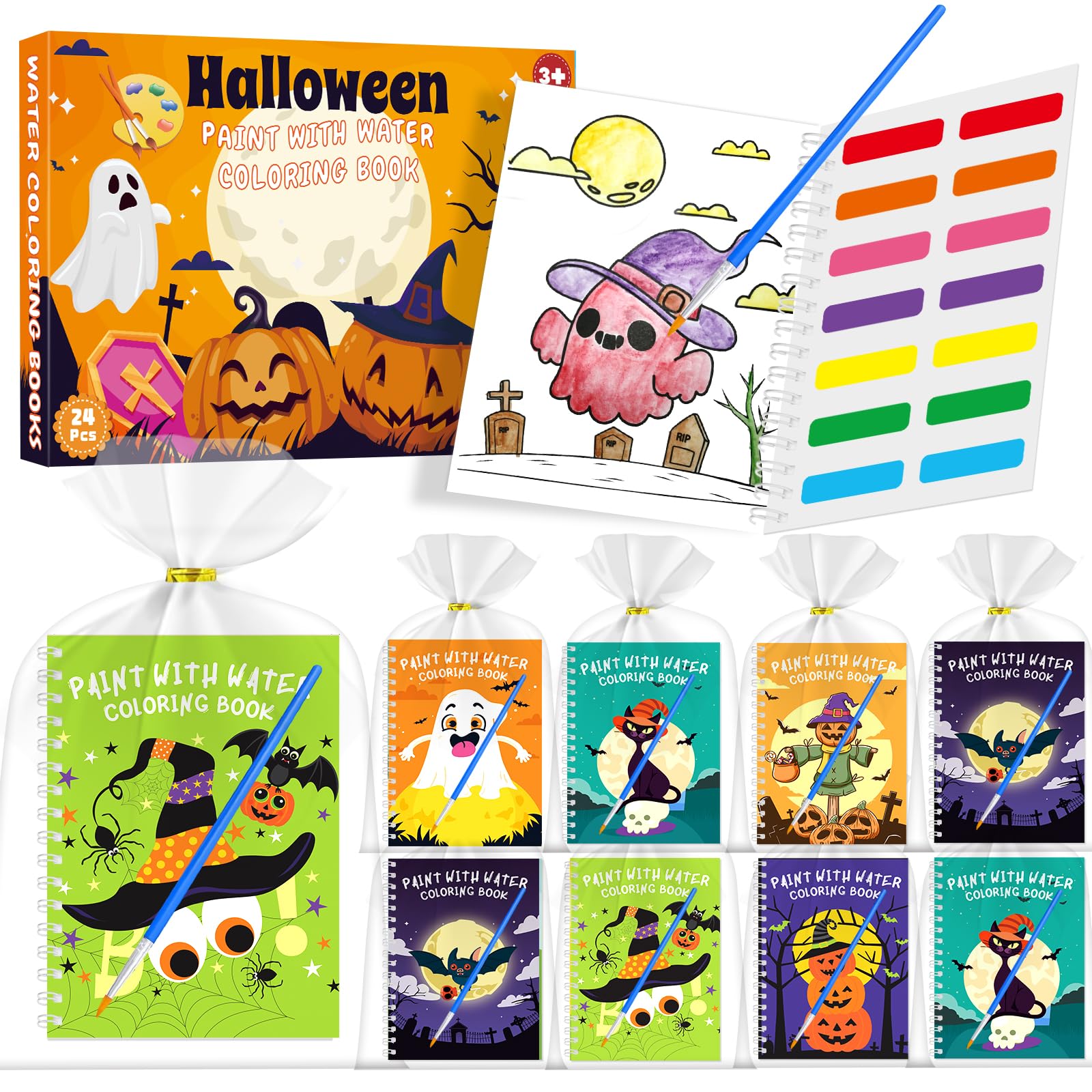 Photo 1 of iRugosa hapfyer 24 Pack Water Coloring Books Halloween Party Favors for Kids, Mini Coloring Books Bulk for Kids Halloween Goodie Bag Stuffers Students Classroom Crafts Trick or Treat Toys Gifts