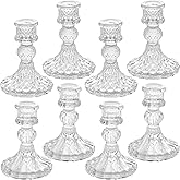 Clear Glass Candlestick Holders,8 pcs Set Include Taper Candle Holders and Stripe Candle Holders,Two Style for Formal Events, Wedding, Festival,Church, Party & Festival Decoration