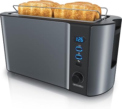 Arendo Frukost 4-Slice Long Slot Toaster – 1500 W, 6 Browning Levels, Time