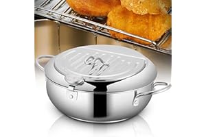 Deep Fryer Pot, Japanese Tempura Small Deep Fryer Stainless Steel Frying Pot With Thermometer,Lid And Oil Drip Drainer Rack f