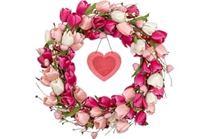 DIYFLORU 20 Inches Valentines Day Wreath Pink Valentine Wreath for Front Door Colorful Valentine Door Wreaths Tulip Wreaths for Yard Wedding Indoor Porch Wall Outside