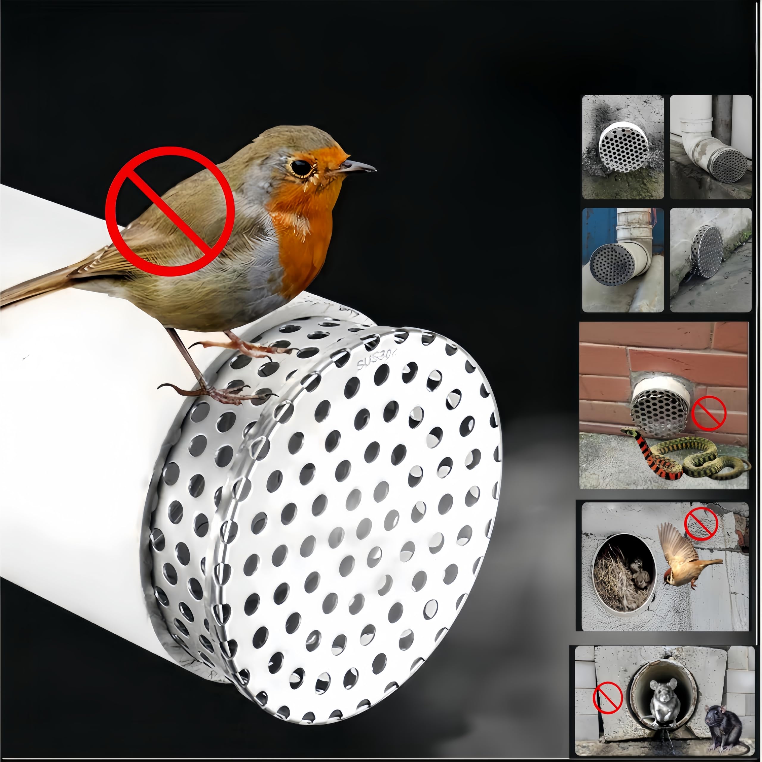 Gutter Downsport Guards -Stainless Steel Filter, 10CMGutter Downspout Protectors for Preventing Blockage Leaves Prevent Snakes, mice, and Birds from Entering The House Through Pipes