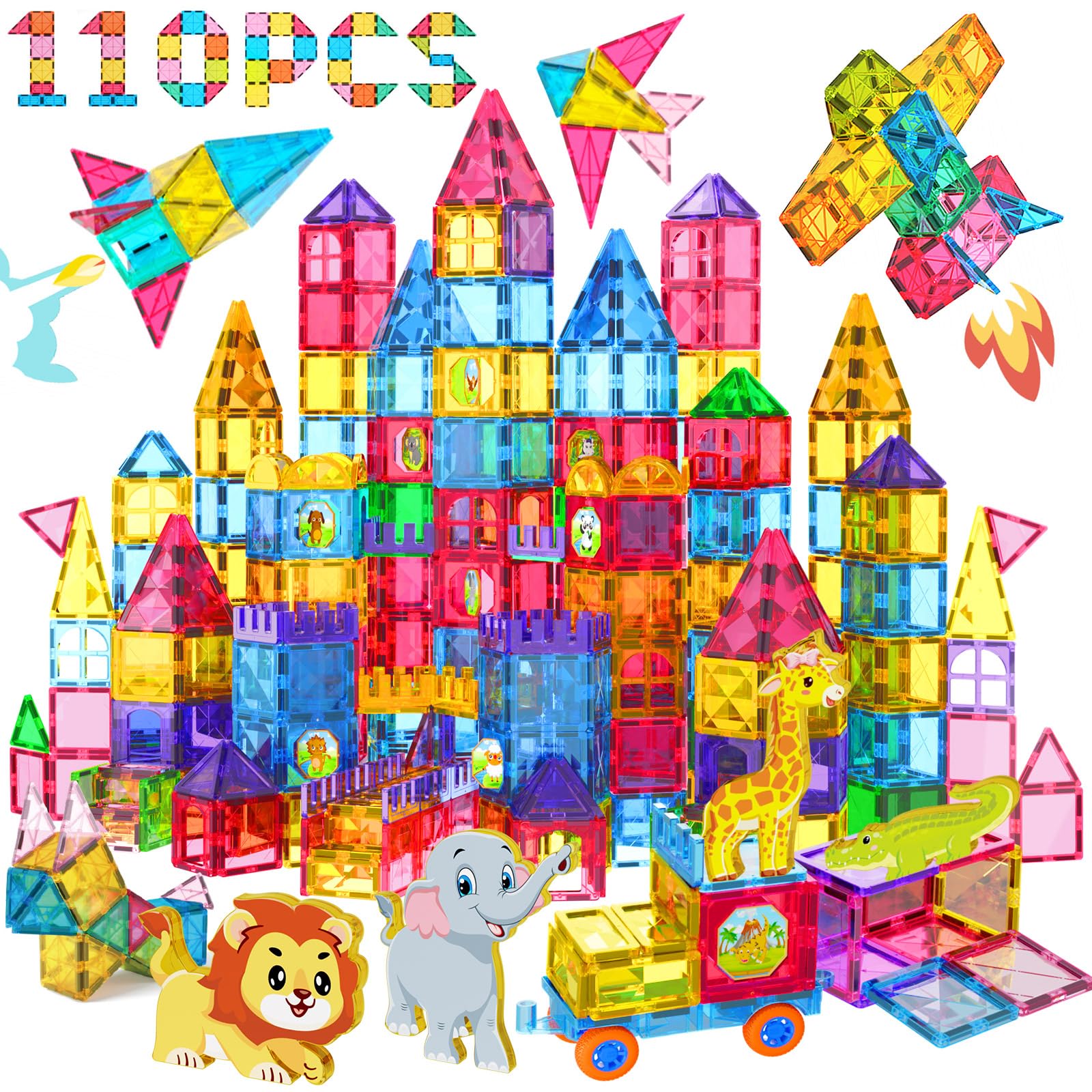 Jasonwell Magnetic Tiles Kids Magnetic Blocks Building Sets 3D Magnet ...