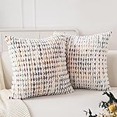 CATOLAT Boho Throw Pillow Covers Set of 2-18x18 Inch Farmhouse Tufted Pillow Covers Neutral Chenille Boho Throw Pillows, Accent Fluffy Pillow Cases for Couch Living Room Bed Sofa, Yellow and White