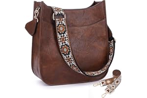 HKCLUF Crossbody Bag for Women Vegan Leather Hobo Handbags Guitar Strap Purse Shoulder Bucket Bag with 2PCS Adjustable Straps