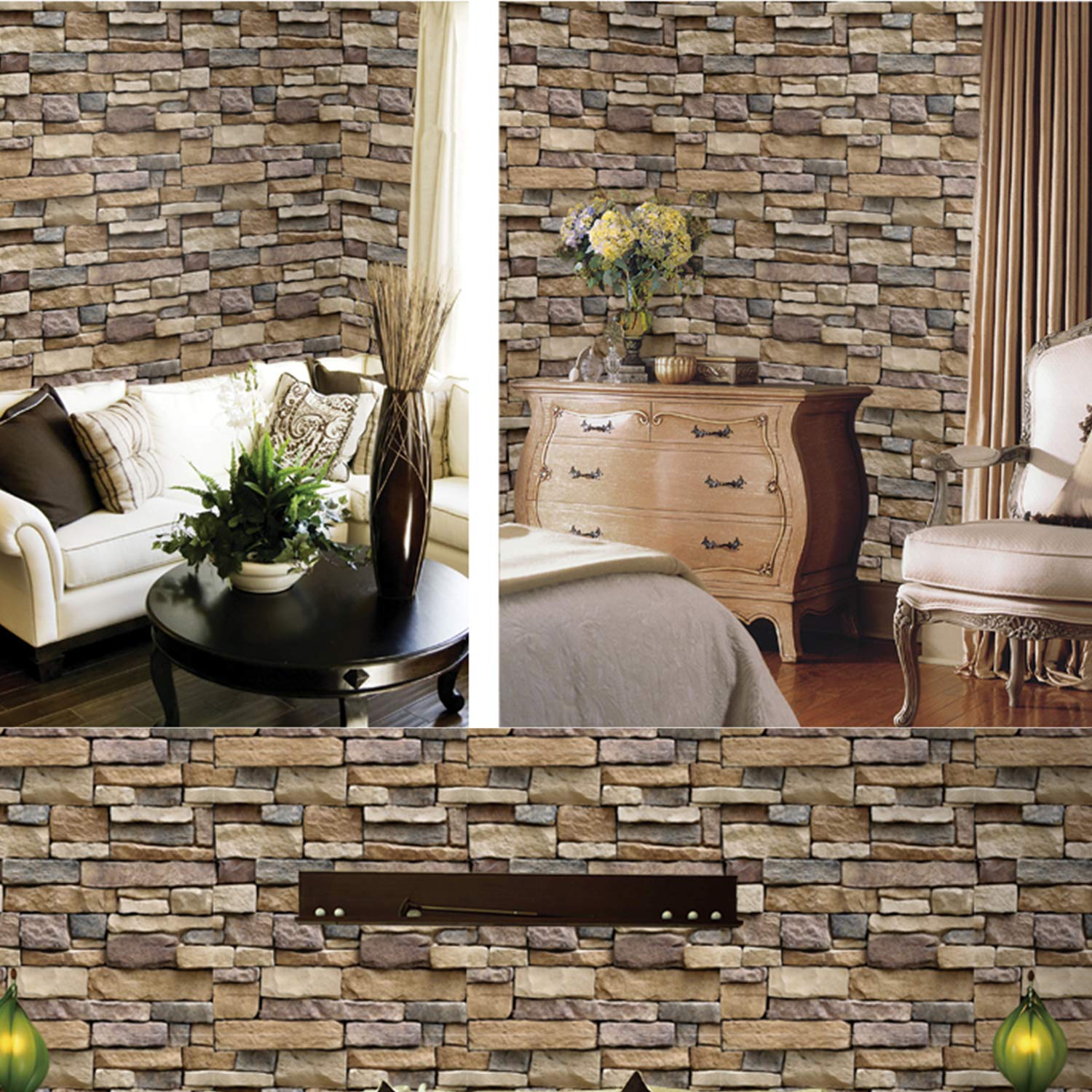 Amonercvita 17.7×39.4 Modern Faux Brick Stone Wallpaper Stone Peel and