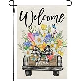 CROWNED BEAUTY Spring Floral Truck Garden Flag for Outside 12x18 Inch | Weather resistant, double-sided welcome small yard flag. Spring floral truck for seasonal farmhouse outdoor decoration