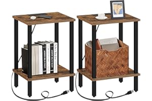 TUTOTAK End Table with Charging Station, Side Table with USB Ports and Outlets, Nightstand, 2-Tier Storage Shelf, Sofa Table for Small Space, 1 Package（2PCS） TB01BB041