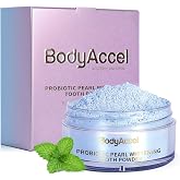 BodyAccel Teeth Whitening Powder, Probiotic Pearl Whitening Tooth Powder, Fluoride-Free Toothpaste for Coffee, Tea &amp; Wine Stain Removal, Deep Clean, Fresh Mint Breath