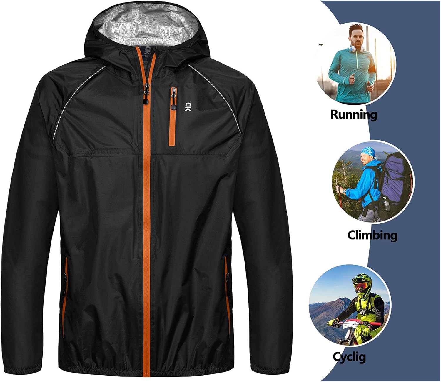 Little Donkey Andy Men's Rain Cycling Bike Jacket with Hood, Windproof and Waterproof, Ultralight Packable : Sports & Outdoors