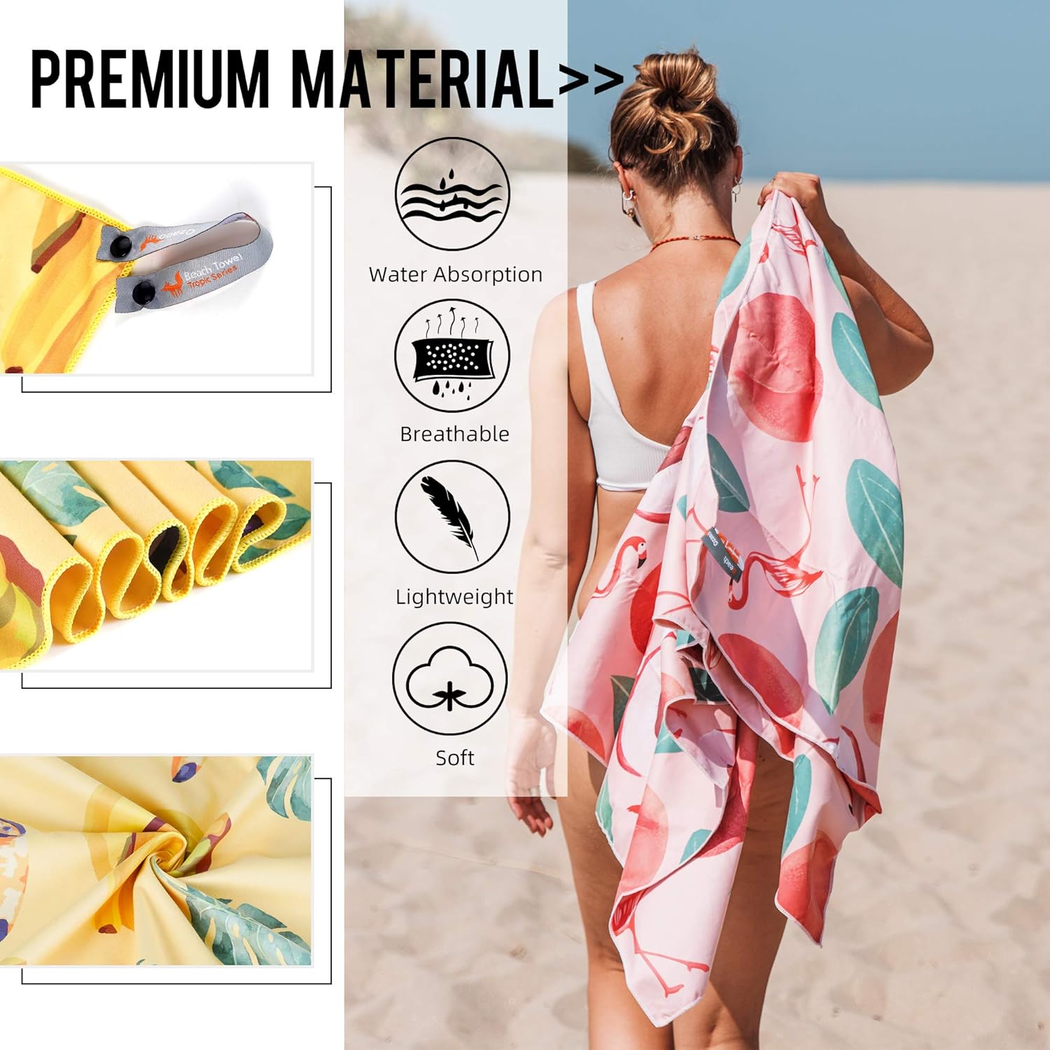 Ozaeo Microfiber Travel Towel, Fast Drying Beach Towel, Super Absorbent, Lightweight, Sand Free, Compact Camping Towel for Swimming, Hiking, Gym, Yoga Banana-Yellow : Sports & Outdoors