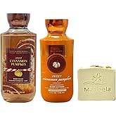 Bath & Body Works Sweet Cinnamon Pumpkin Body Wash and Body Lotion Duo Set with a Wild Jasmine Bar Soap