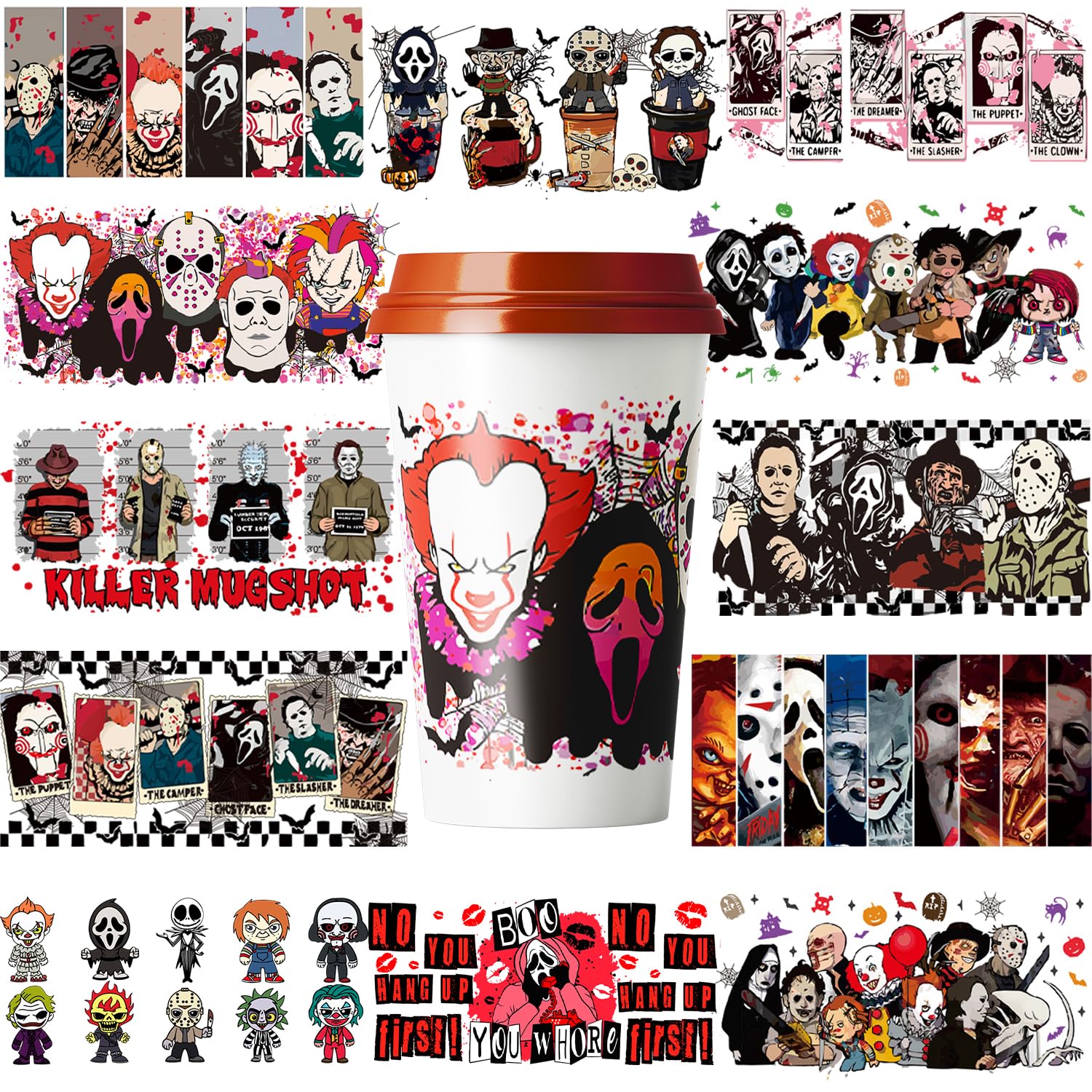 Photo 1 of 12Pcs UV DTF Cup Wrap Transfer for Glass Halloween - Terror Transfers Stickers Decals for Crafts - No Heat Needed Ready to Apply