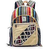 Anitya Hemp Backpack, 16x11 inches, Multi-Compartment Boho Daypack with Laptop Sleeve, Diagonal Rope-Design Front Pocket, Handmade Nepal Hemp Bag, Unisex Eco-Friendly Travel Backpack