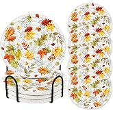 Kokaaee 4Pcs Braided Cotton Fall Coasters with Holder, Autumn Leaves | 4.3