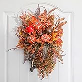 Norme 23" Thanksgiving Basket Wreath for Front Door Fall Wreath for Front Door Fall Artificial Rattan Hanging Basket, Pumpkin and Pine Cones Autumn for Harvest, Thanksgiving, Home Decor