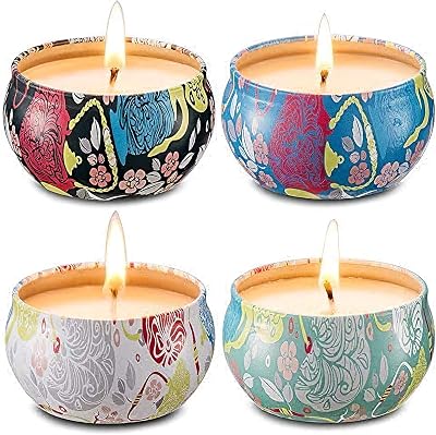 AIMASI Scented Candles Gift Set 4 Jasmine Lotus Lilac White Gardenia 90g