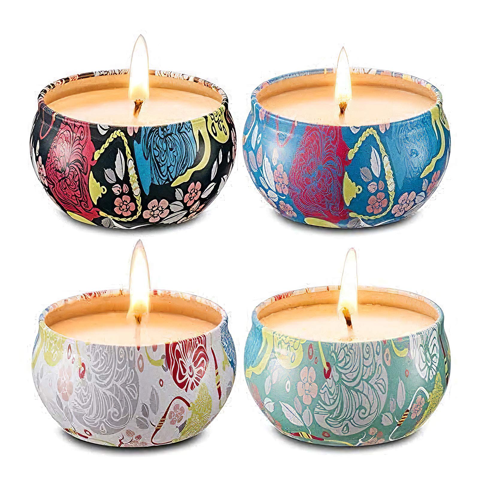 AIMASI Scented Candles Gift Set of 4 Jasmine,Lotus,Lilac Blossoms & White Gardenia,Natural Soy Wax Portable Travel Tin Candle