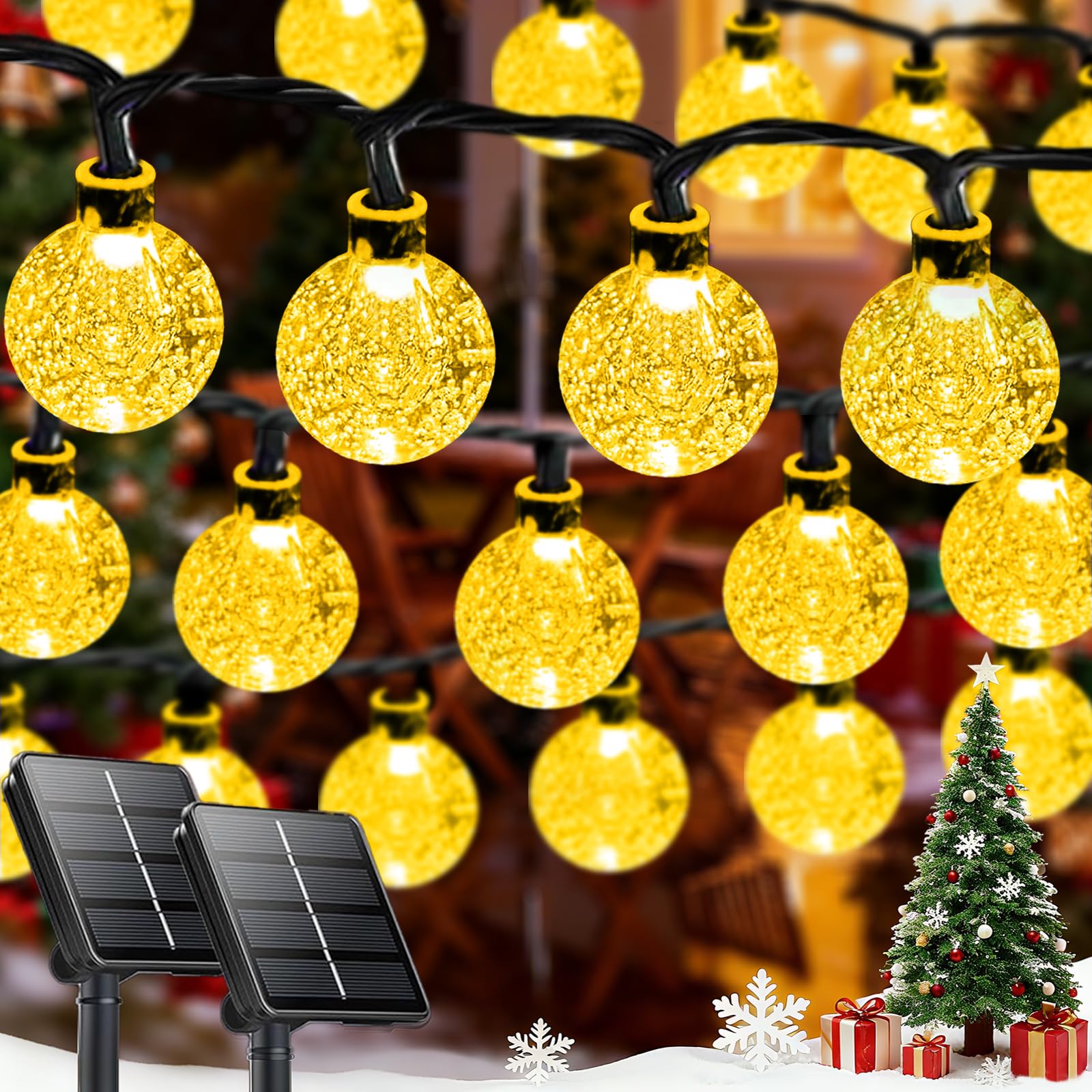 Photo 1 of 2-Pack 64FT 100 LED Crystal Globe Solar Christmas String Lights Outdoor, Waterproof Solar Lights for Outside, 8 Lighting Modes Christmas Decorations for Garden Yard Porch Wedding Patio(Warm White)