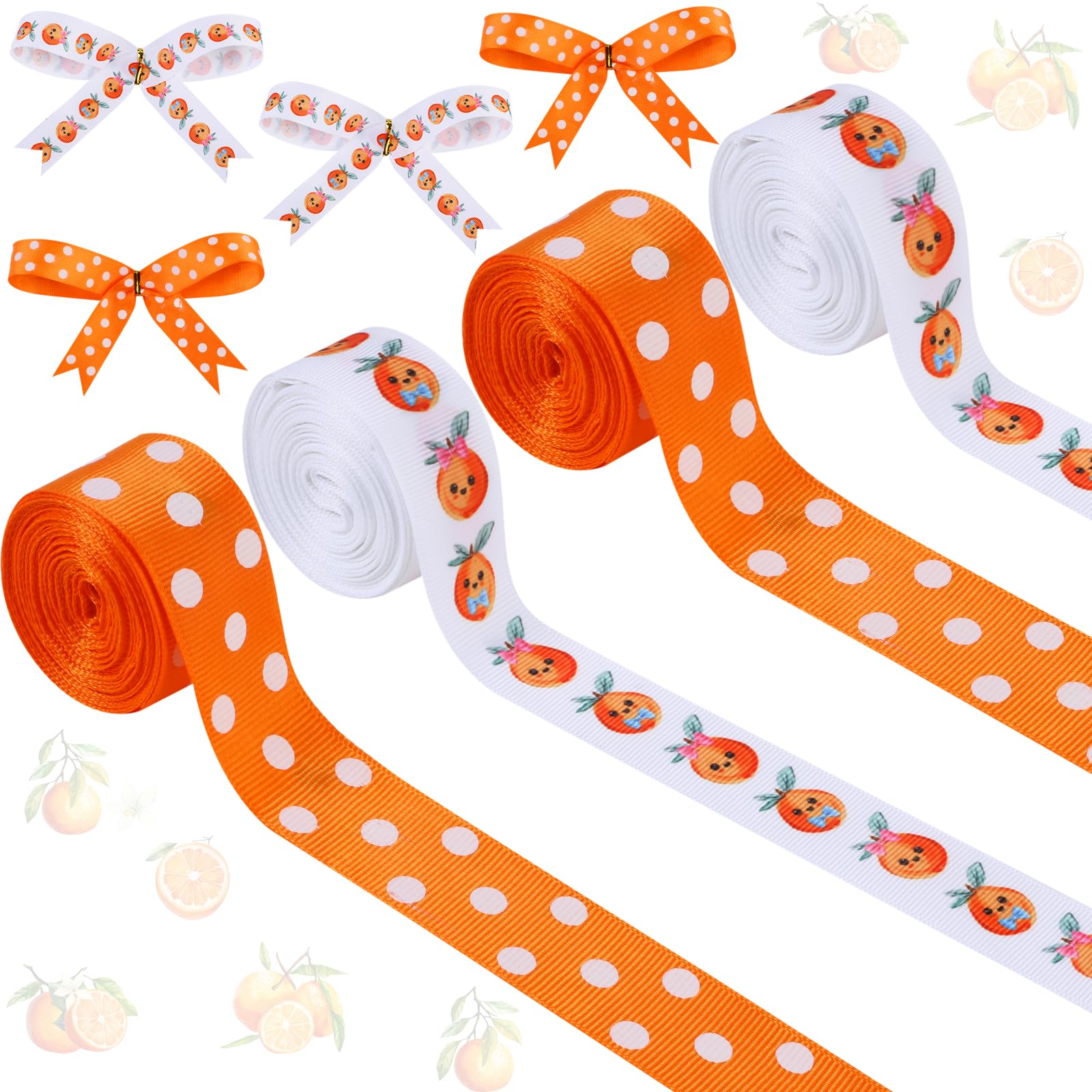 Photo 1 of **** ONLY 3 ROLLS *** Cheerupp 4 Rolls Cutie Fruit Theme Ribbons, 20 Yards Craft Ribbons for Wreath Hair Bow Wrapping Gifts Packing, Orange Grosgrain Ribbons Gender Reveal Birthday Wedding Party Home Accessory Decor