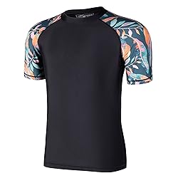 Mens Rash Guard Swim Shirts Short Sleeve UV Sun