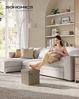 SONGMICS Storage Ottoman Foldable Foot Rest 30x30 cm Camel Brown LSF028K51 view 2