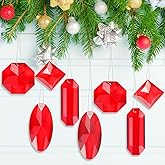 Simgoing 8 Pack Jewel Ornaments 1.2" - 3.5" Crystal Jewel Hanging Decorations for Christmas Tree Glitter Gemstone Ornaments Rectangle Square Oval Rhombus for Home Wedding & Holiday Party Decor(Red)
