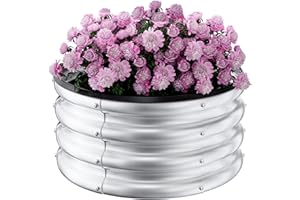 SOCONT Round Galvanized Raised Garden Bed Kit, 2 x 2 x 1ft Arian Silver Galvanized Garden Boxes, Outdoor for Vegetables