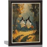 GHXYDSS Cute Ghost Witch Wall Art, Halloween Ghost Wall Decor, 9x11 | Halloween Ghost Riding Broom Wall Decor,Dark Academia Autumn Canvas Prints.spooky fall room decor