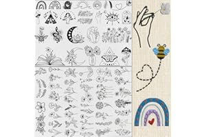 SUNVERSE 72 Pcs Water Soluble Stabilizer for Embroidery Stick and Stitch,Floral Embroidery Pattern Transfers with Printed Foral,Leaves,Blossom,Butterfly,Mushroom,Bees,Rainbow