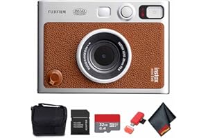 FUJIFILM INSTAX MINI EVO Hybrid Instant Camera (Brown) Bundle with 32GB Memory Card + Camera Case + USB Card Reader, SD/microSD + Microfiber Cleaning Cloth