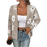 SHENHE Women's Floral Cardigan Sweater Open Front Long Sleeve Button Down Knit Sweater Outerwear