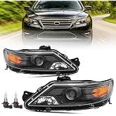 Headlight W/Bulb Compatible with Ford Taurus 2010 2011 2012, OE# BG1Z13008B | for 2010-2012 Taurus Head Lights, Pair Driver &amp; Passenger, Black Housing Amber Reflector, Clear Lens Headlamp, BG1Z13008A