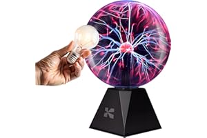Katzco 7-Inch Plasma Ball with Lightning Charged Bulb - Nebula Sphere, Thunder Lightning, Plug-in - Touch and Sound Sensitive Plasma Globe, STEM Science Toy for Parties, Decorations or Props