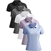 NebuKinex 5 Pack Women's Polo Shirts Short Sleeve 3 Buttons Collared Uniform Tops Moisture-Wicking T-Shirts for Work & Casual