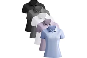 NebuKinex 5 Pack Women's Polo Shirts Short Sleeve 3 Buttons Collared Uniform Tops Moisture-Wicking T-Shirts for Work & Casual