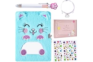 PJDRLLC Diary for Girls with Lock and Keys, Kids Journal Travel Notebook for 6-10, Cute Secret Dream Diary with Multicolored Pen, Stickers, Practical Gift for Birthday, Christmas (B Smile Cat)