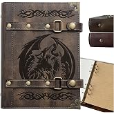 DUROTAN DND Notebook Wolf Journal For Men Women - 400 pages | Vintage Leather Notepad Notebook Diary D&amp;d GM Gifts Dungeons And Dragons Accessories(7-Khaki-Wolf)